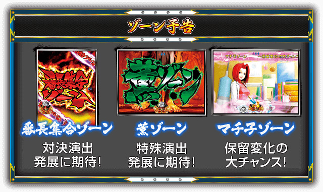 【ゾーン予告】［番長集合ゾーン］対決演出発展に期待！［薫ゾーン］特殊演出発展に期待！［マチ子ゾーン］保留変化の大チャンス！