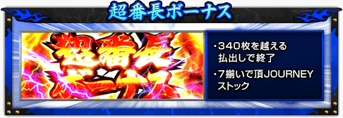 【超番長ボーナス】・340枚を越える払出しで終了、・7揃いで頂JOURNEYストック