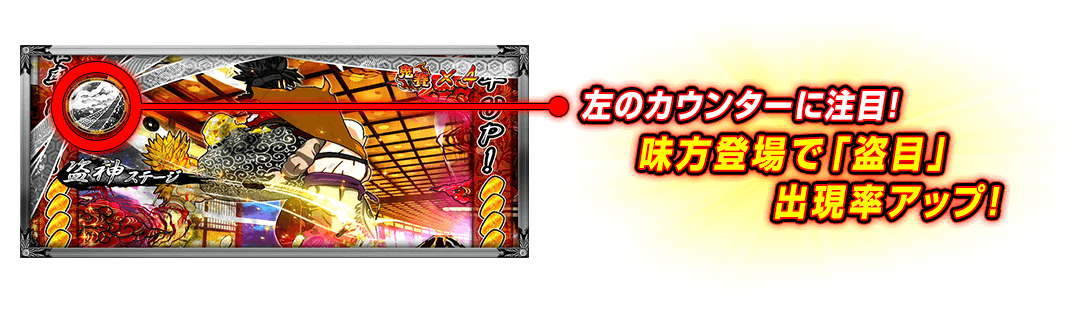 左のカウンターに注目！ 味方登場で「盗目」出現率アップ！