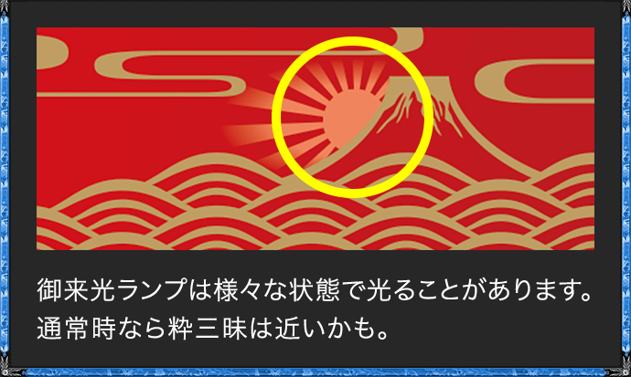 御来光ランプは様々な状態で光ることがあります。通常時なら粋三昧は近いかも。